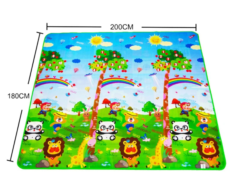 Tapis d'éveil XXL coloré avec motifs animaux et arbres, 180x200 cm.