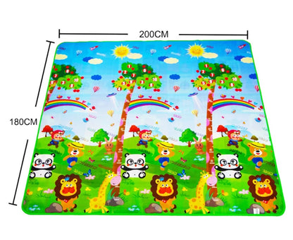 Tapis d'éveil XXL coloré avec motifs animaux et arbres, 180x200 cm.