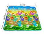 Tapis d'éveil XXL coloré avec motifs de dinosaures et végétation, 180x200 cm.