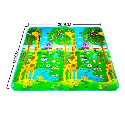 Tapis d'éveil XXL coloré avec motifs animaux et arbres, 180x200cm.