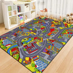 Tapis Voiture Enfant - Ville Miniature et Piste de Course en Polyester