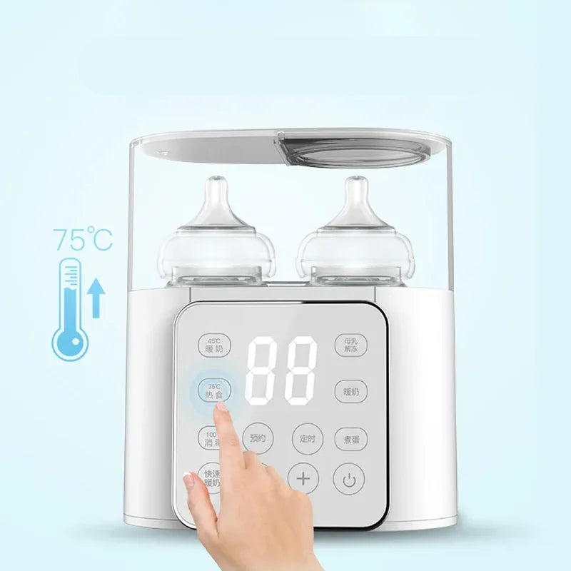 Chauffe-biberon double avec écran digital pour stérilisation et réglage de température.