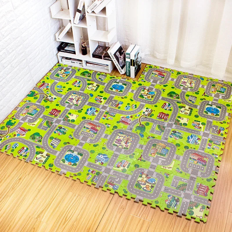 Tapis de jeu enfant routes - Dalles de Moquette, Créatif et Éducatif, 9 pièces