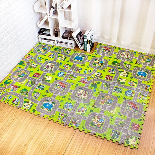 Tapis de jeu enfant routes - Dalles de Moquette, Créatif et Éducatif, 9 pièces