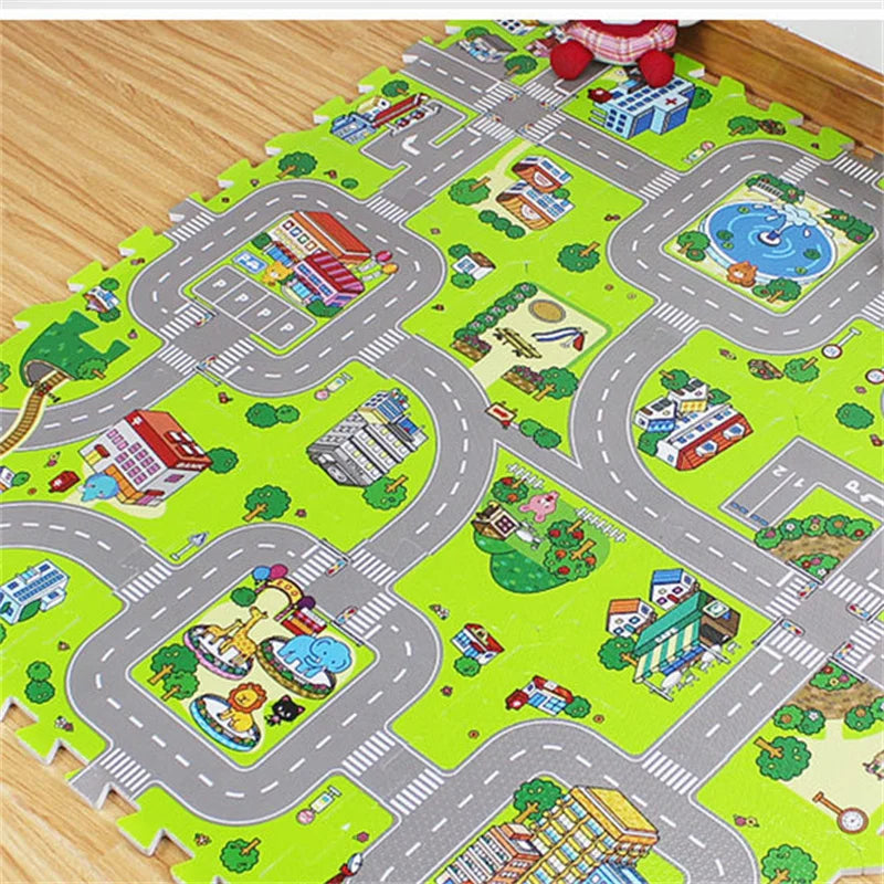 Tapis de jeu enfant routes - Dalles de Moquette, Créatif et Éducatif, 9 pièces