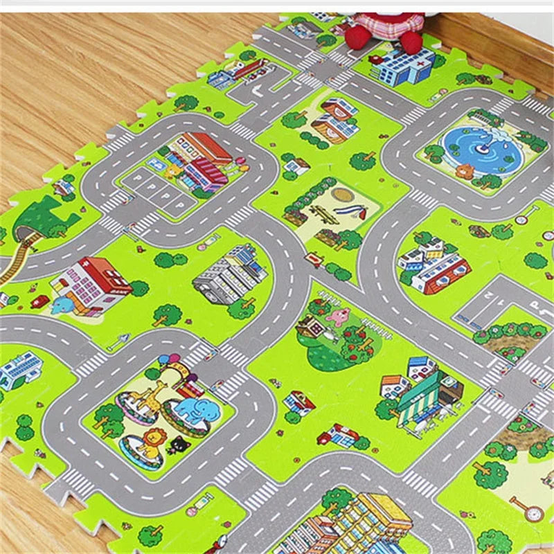Tapis de jeu enfant routes - Dalles de Moquette, Créatif et Éducatif, 9 pièces