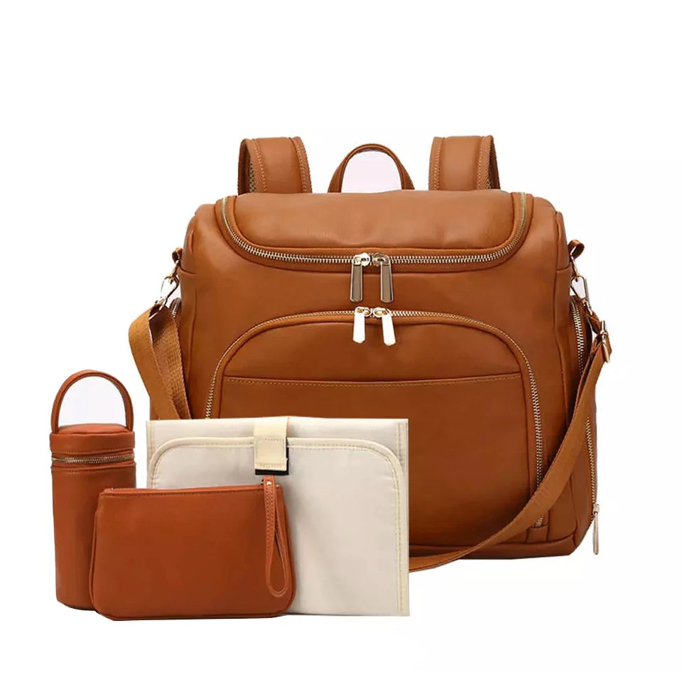 Sac à dos à langer en cuir PU, pratique et élégant