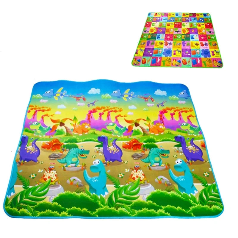 Tapis d'éveil réversible XXL avec motifs de dinosaures colorés pour enfants.