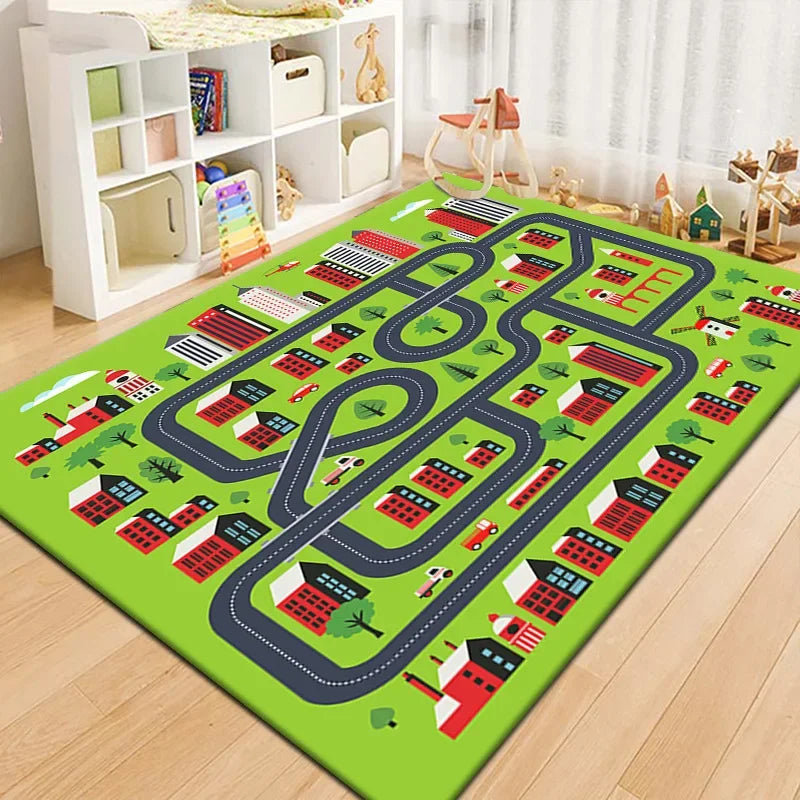 Tapis Voiture Enfant - Ville Miniature et Piste de Course en Polyester