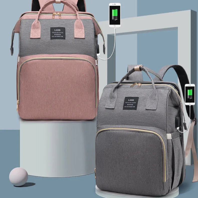 Sac à dos à langer pliable - Berceau nomade, grande capacité, design patchwork