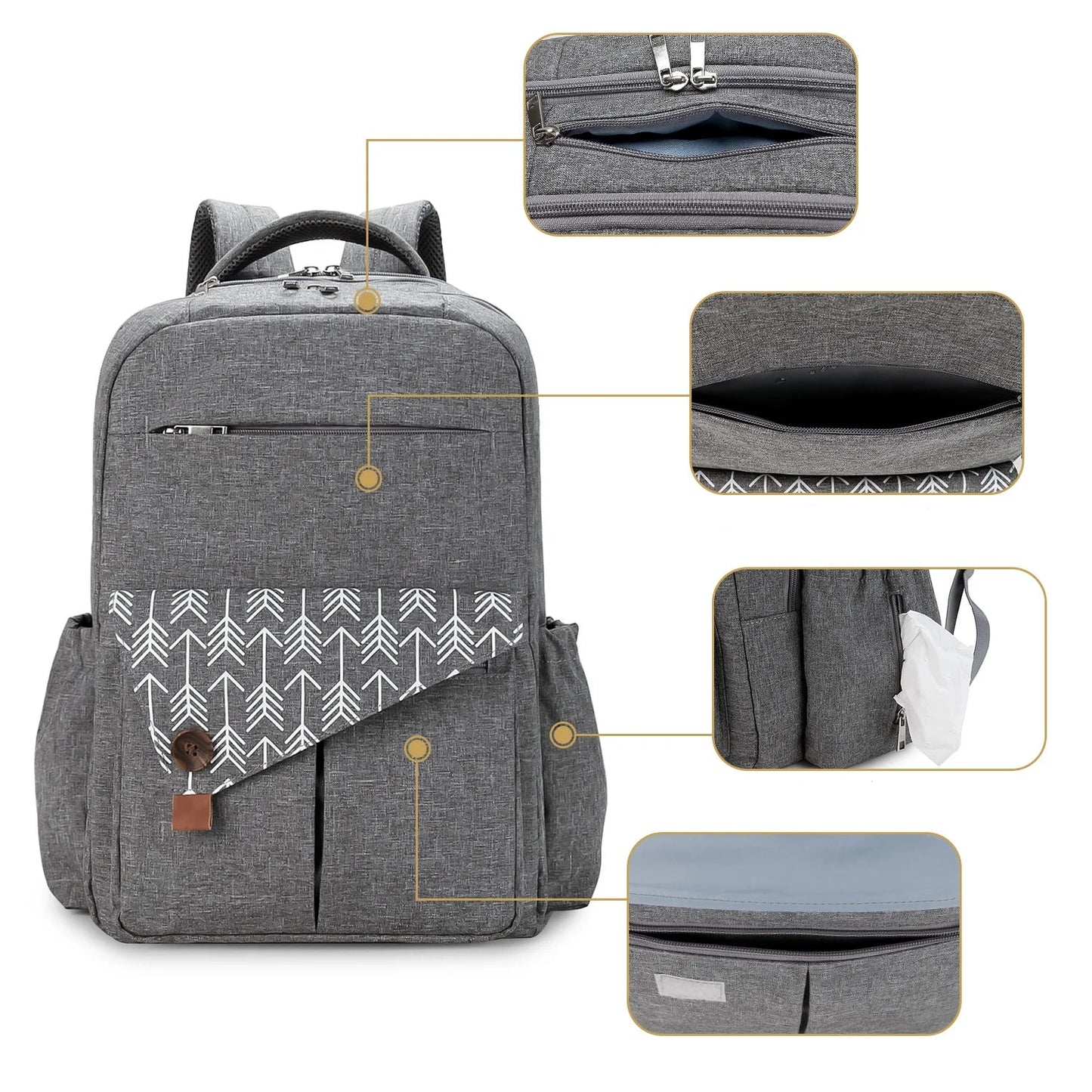 Sac à dos à langer: Design hydrofuge, Confort voyage, Rangement facile