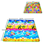 Tapis d'éveil XXL réversible pour bébé, motifs plage et éducatifs, 180x200 cm.