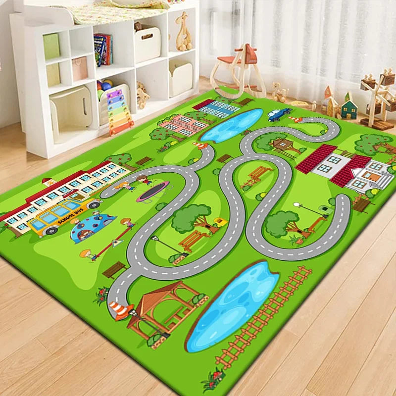 Tapis Voiture Enfant - Ville Miniature et Piste de Course en Polyester