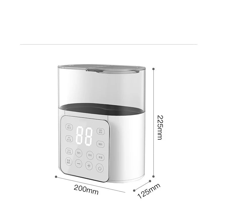 Chauffe-biberon multifonction blanc avec affichage numérique et touches.